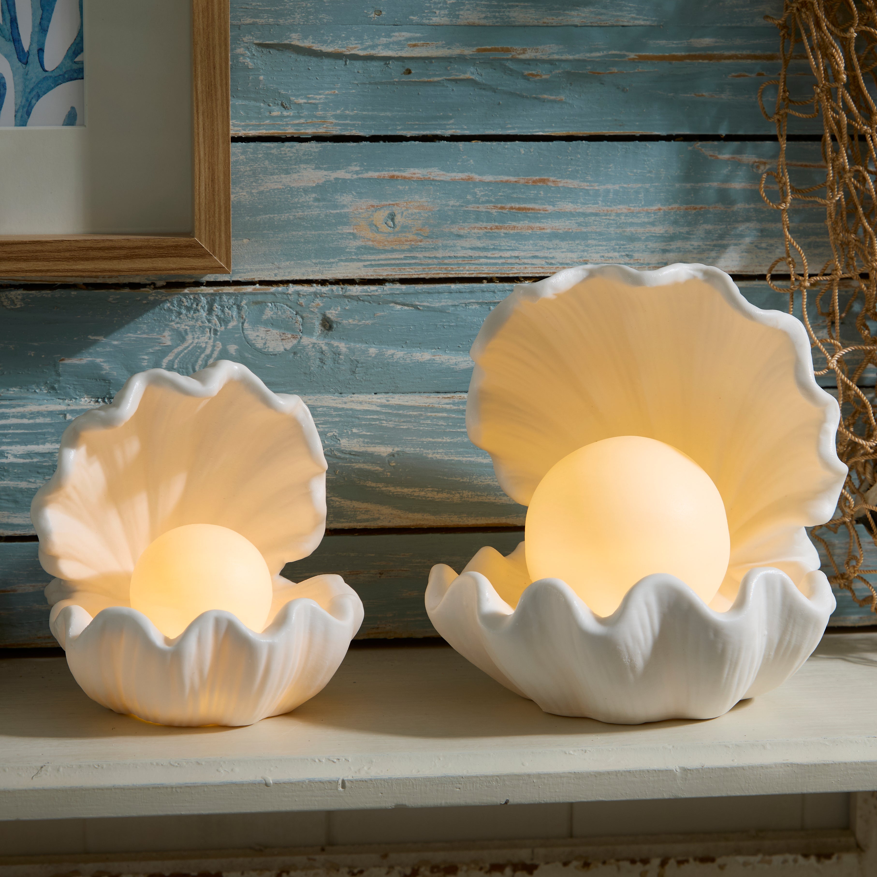 Porcelain LED Pearl Shell Light – White Coastal Ornament Night Light ...