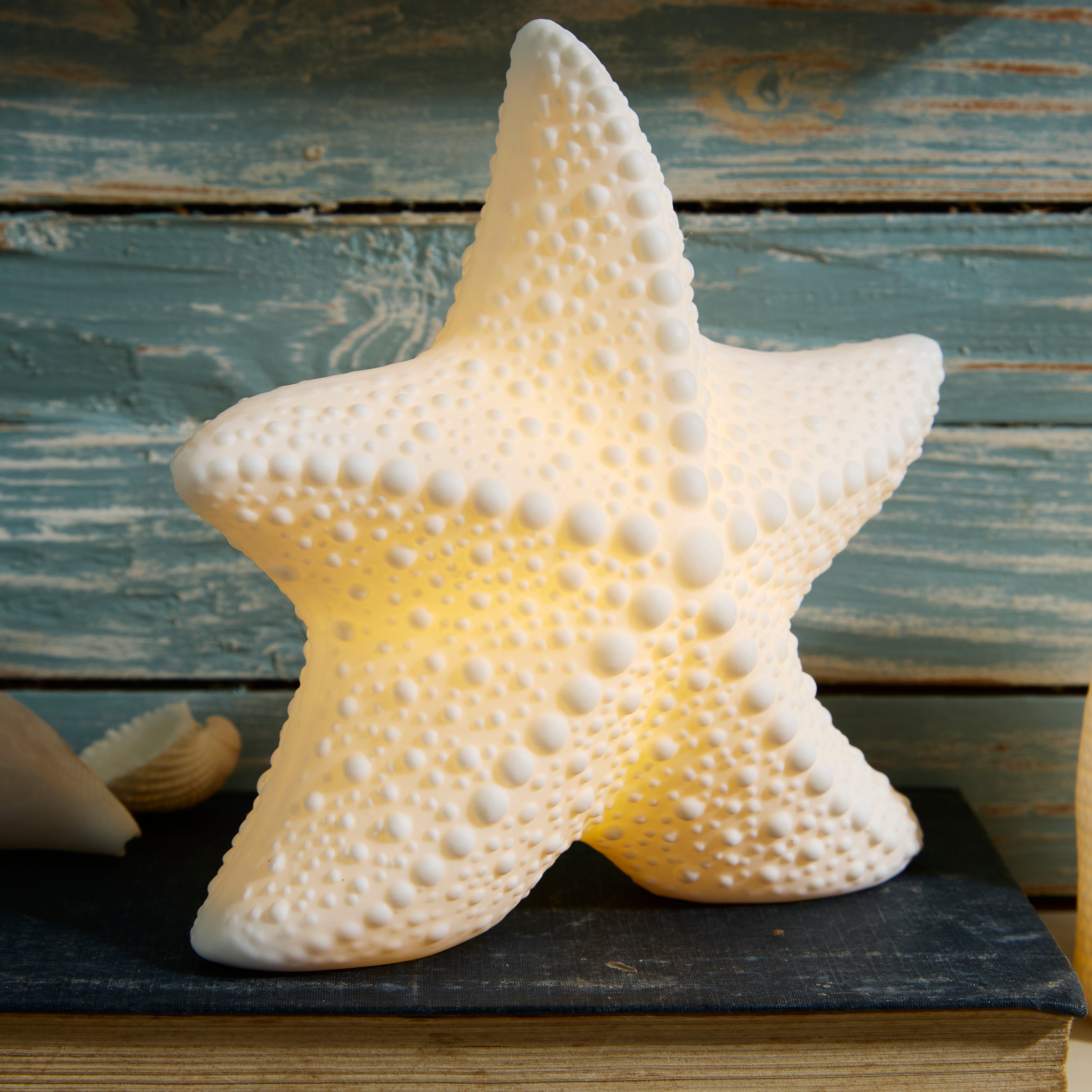 Porcelain LED Starfish Light – White Coastal Night Light Ornament