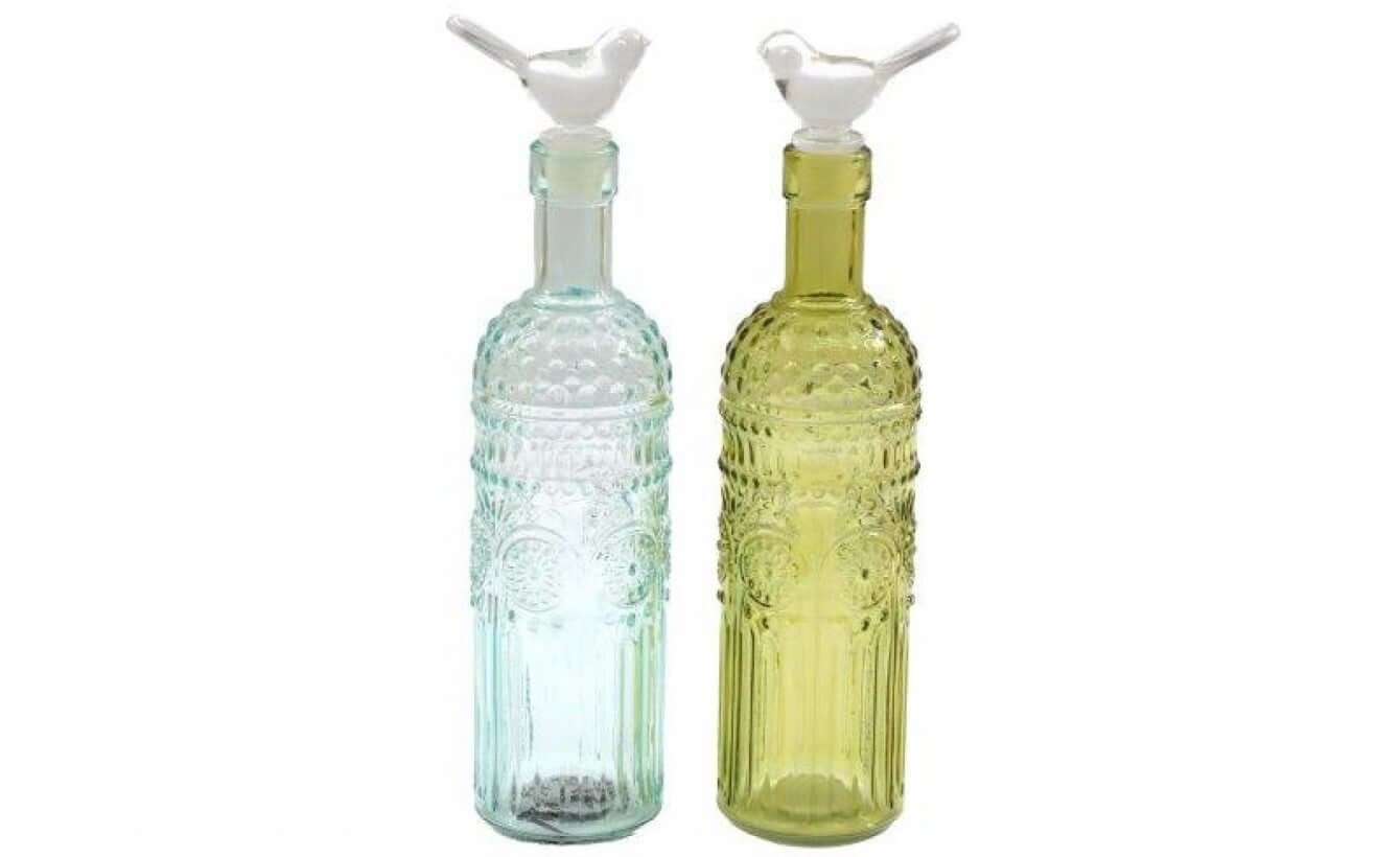 Decorative Glass Bottle with Bird Stopper