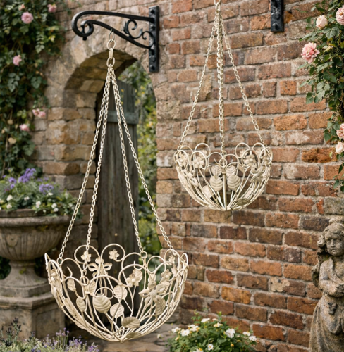shabby chic hanging planter Vintage Shabby Chic Hanging Basket Planters – Set of 2 – LIVE LAUGH LOVE LIMITED