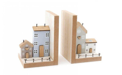 13cm Wooden Houses Bookends - LIVE LAUGH LOVE LIMITED