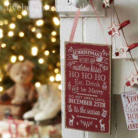 Christmas Wishes Plaque W/ Gingham Ribbon - LIVE LAUGH LOVE LIMITED