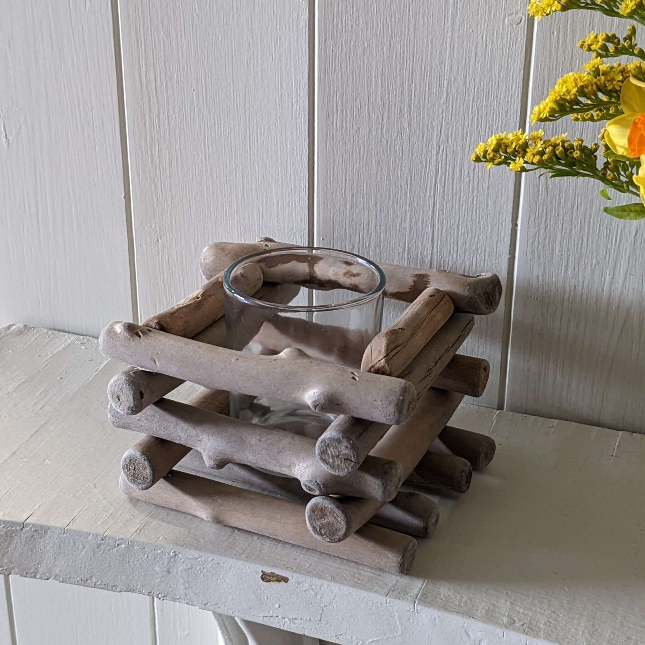 Driftwood Nautical Tea Light Holder LIVE LAUGH LOVE LIMITED