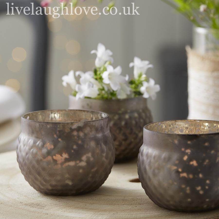 Grey Glass Tea Light Holders - Set of 3 ***Second*** - LIVE LAUGH LOVE LIMITED