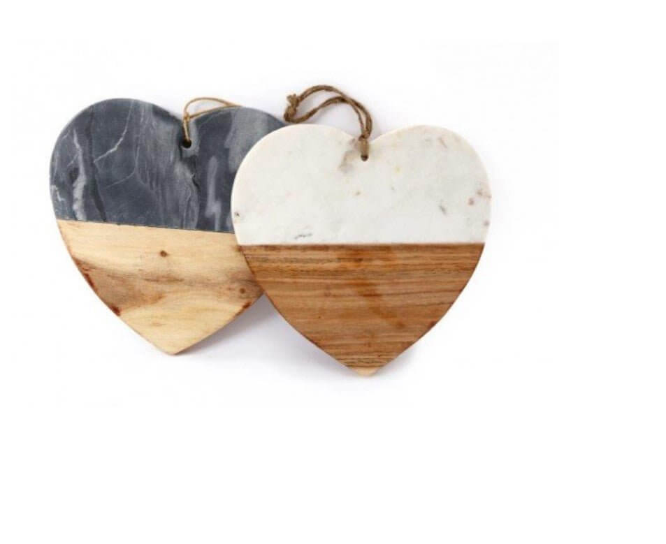 Heart Shaped Marble and Wood Chopping Board / Display Bord - LIVE LAUGH LOVE LIMITED