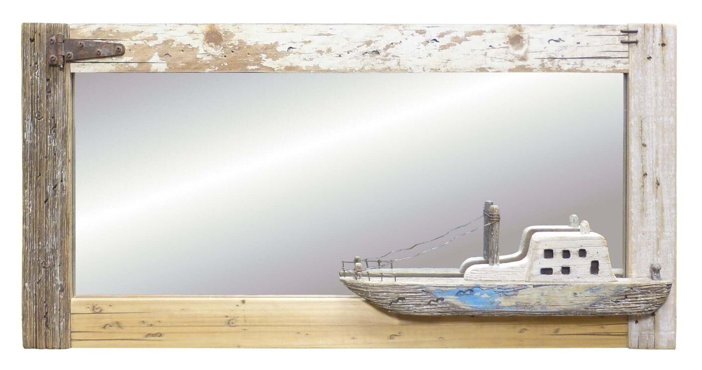 Nautical Themed Distressed Wooden Wall Mirror with Boat Detail - LIVE LAUGH LOVE LIMITED