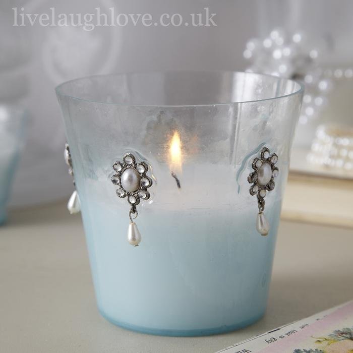 Opulent Collection - Pearl Drop Wax Filled Votive - Blue - LIVE LAUGH LOVE LIMITED