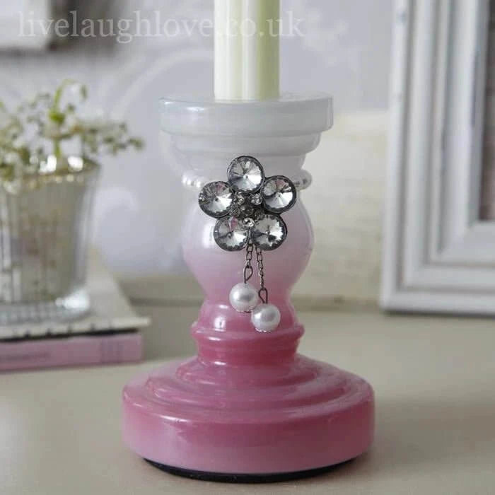 Opulent Collection - Taper Candle Stick with Diamante Necklace - Pink ***Second*** - LIVE LAUGH LOVE LIMITED