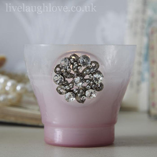 Opulent Collection - Tea Light Holders wax filled with Diamante Brooch - Pink - LIVE LAUGH LOVE LIMITED