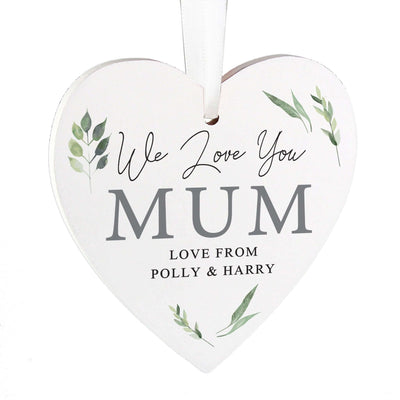 Personalised Botanical Hanging Wooden Heart Decoration - LIVE LAUGH LOVE LIMITED