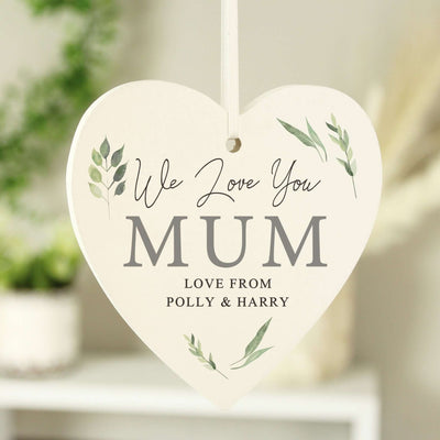 Personalised Botanical Hanging Wooden Heart Decoration - LIVE LAUGH LOVE LIMITED