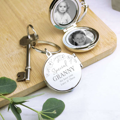 Personalised Floral Round Photo Frame Keyring - LIVE LAUGH LOVE LIMITED