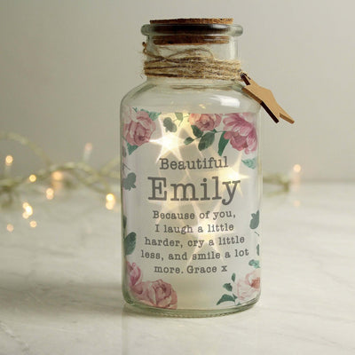 Personalised Floral Watercolour LED Glass Jar - LIVE LAUGH LOVE LIMITED