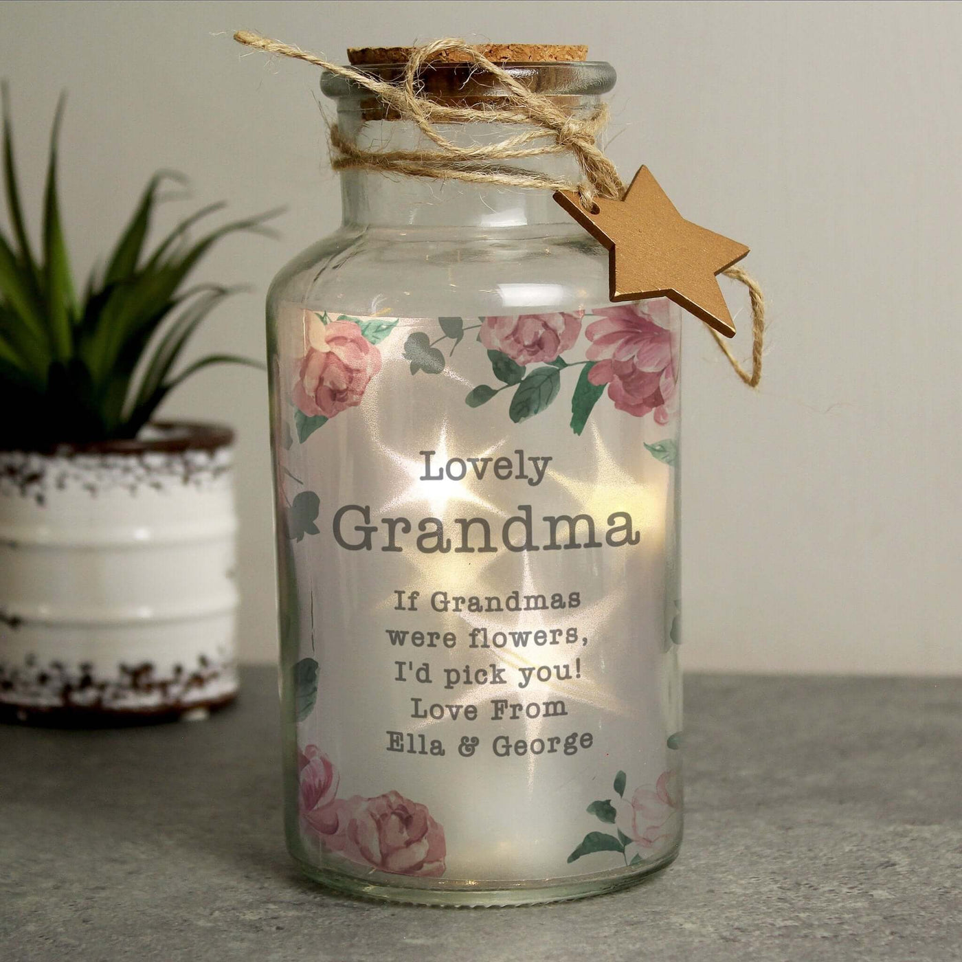 Personalised Floral Watercolour LED Glass Jar - LIVE LAUGH LOVE LIMITED