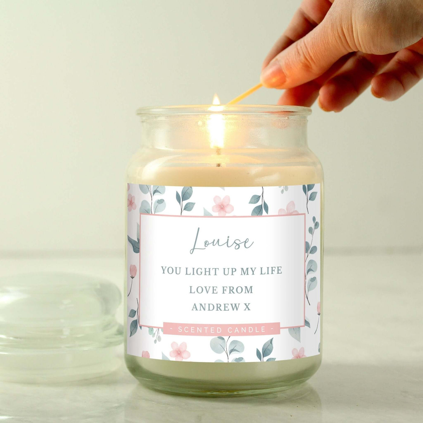 Personalised Large Floral Scented Jar Candle - LIVE LAUGH LOVE LIMITED