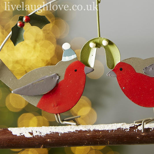 Robins Under Mistletoe On Stick - LIVE LAUGH LOVE LIMITED