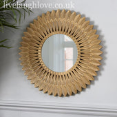 Round Wall Mounted Gold Feathered Mirror - LIVE LAUGH LOVE LIMITED