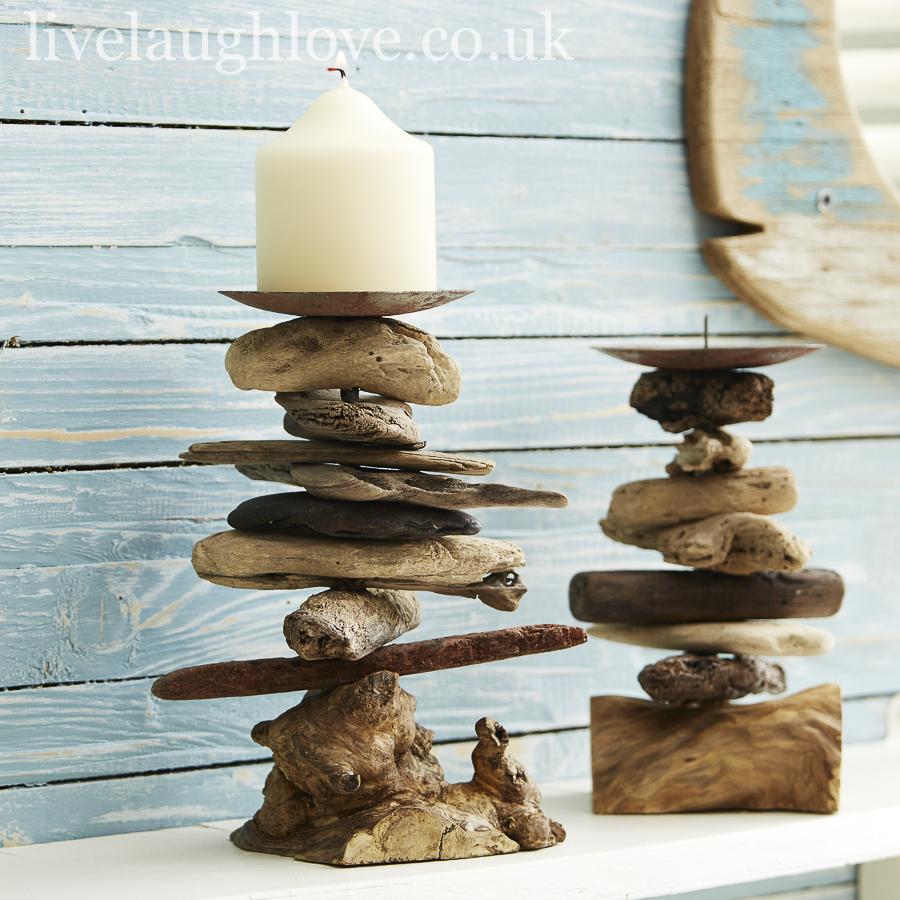 Rustic Driftwood & Metal Candlestick - Natural - LIVE LAUGH LOVE LIMITED