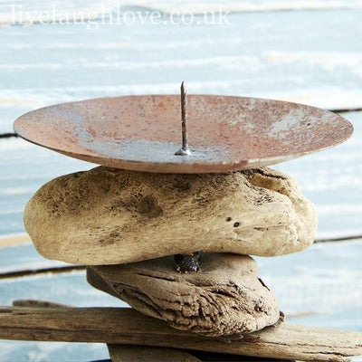 Rustic Driftwood & Metal Candlestick - Natural - LIVE LAUGH LOVE LIMITED