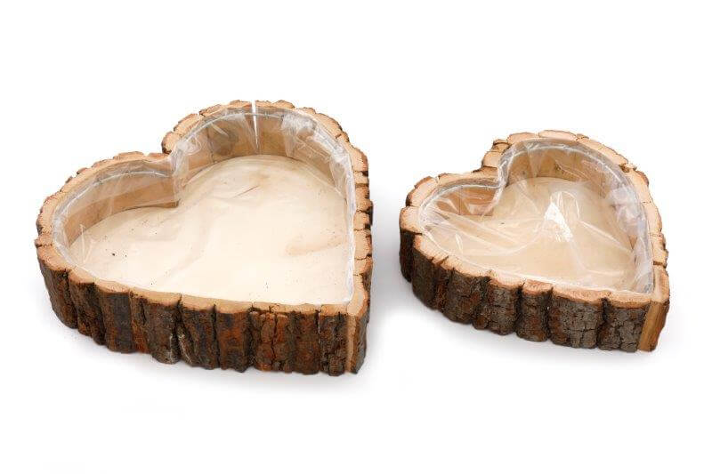 S/2 BARK EDGE Plastic lined HEART TRAYS - LIVE LAUGH LOVE LIMITED