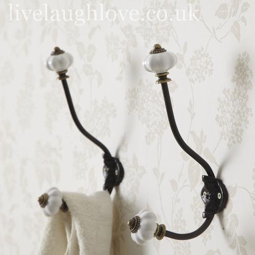 Single Coat & Hat Hook with Ceramic Ends - LIVE LAUGH LOVE LIMITED