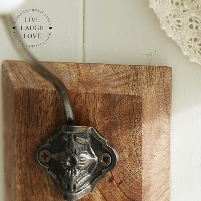 Single White Hook On Wooden Base - LIVE LAUGH LOVE LIMITED