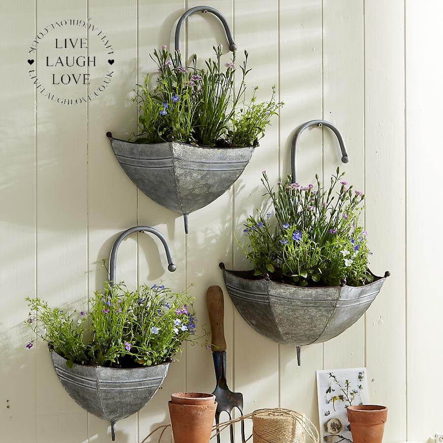 umbrella hanging planter Set of 3 Galvanised Umbrella Wall Planters – LIVE LAUGH LOVE LIMITED