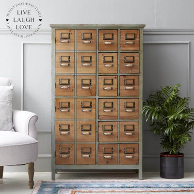 Vintage-Styled Multi Drawer Wooden Cabinet - LIVE LAUGH LOVE LIMITED