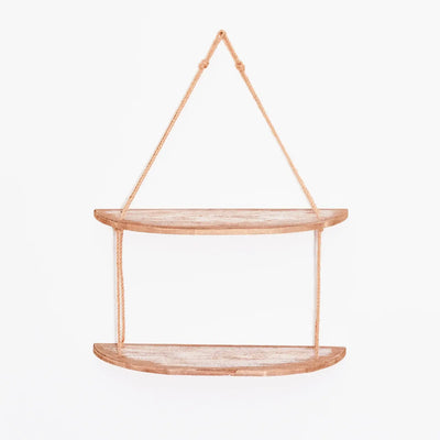 Whitewash Nautical Wooden Double Hanging Wall Shelf