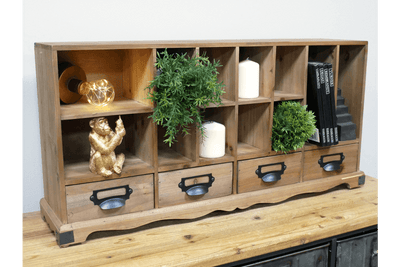 Rustic Wooden Storage Unit with Drawers and Compartments