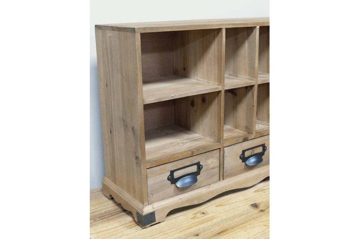Rustic Wooden Storage Unit with Drawers and Compartments