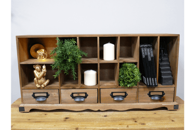 Rustic Wooden Storage Unit with Drawers and Compartments