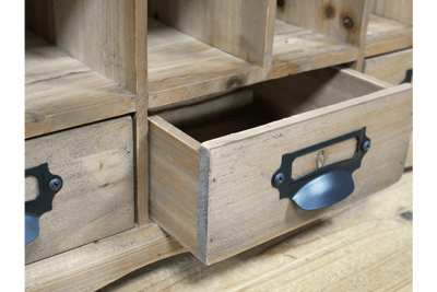 Rustic Wooden Storage Unit with Drawers and Compartments