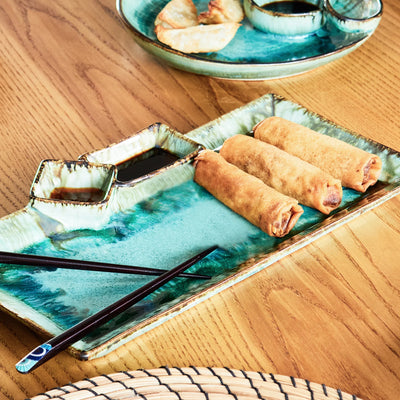 Handcrafted Ceramic Chip & Dip Plate – Ideal for Sushi or Dips