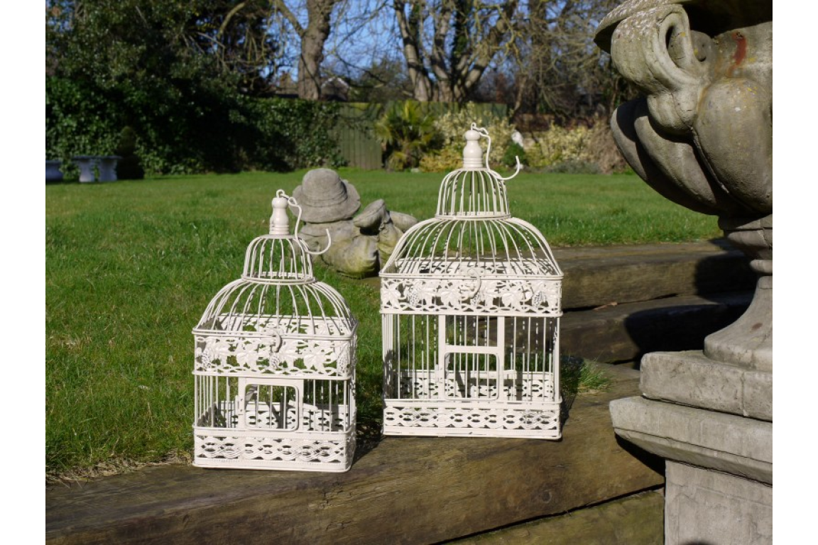 Vintage Style White Decorative Birdcage - Garden or Indoor Display