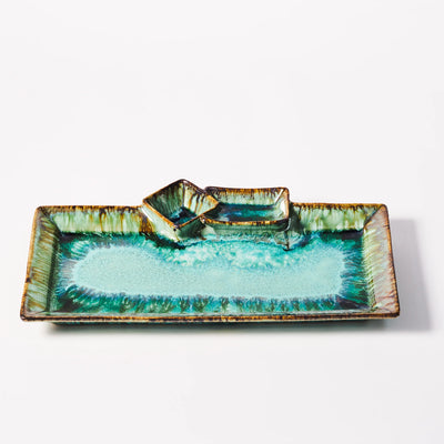 Handcrafted Ceramic Chip & Dip Plate – Ideal for Sushi or Dips