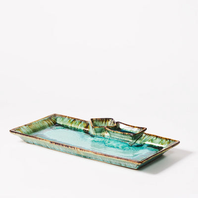 Handcrafted Ceramic Chip & Dip Plate – Ideal for Sushi or Dips