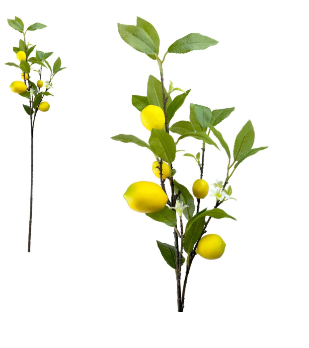 Artificial Lemon Spray with Leaves and Blossoms – 55cm