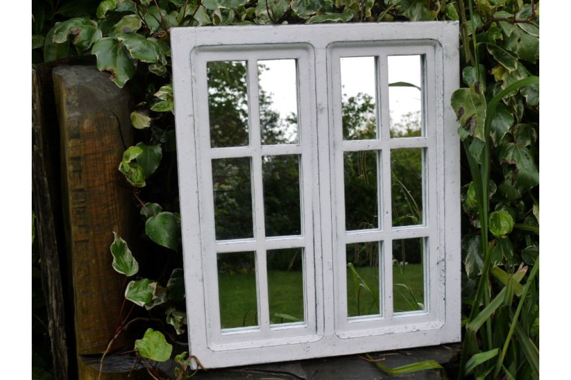 Wooden White Window-Style Mirror – Rustic Wall Decor for Indoor & Outdoor Spaces