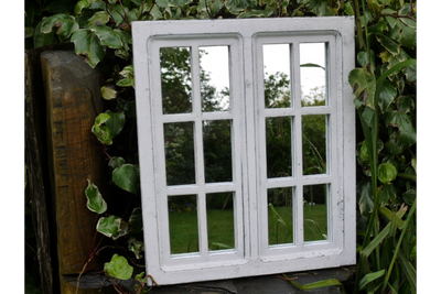 Wooden White Window-Style Mirror – Rustic Wall Decor for Indoor & Outdoor Spaces