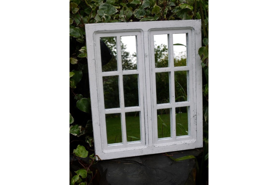Wooden White Window-Style Mirror – Rustic Wall Decor for Indoor & Outdoor Spaces
