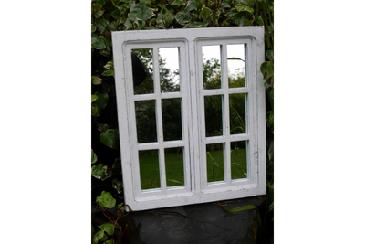 Wooden White Window-Style Mirror – Rustic Wall Decor for Indoor & Outdoor Spaces