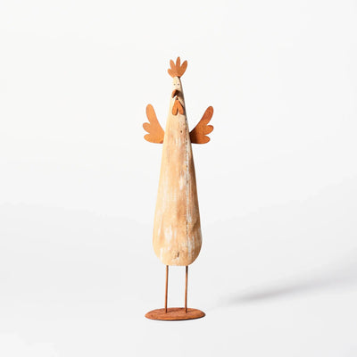 Country Style Wooden Chickens on Metal Legs