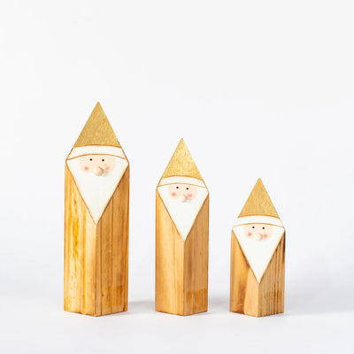 Wooden Gold Santa Figurine - Festive Christmas Decor