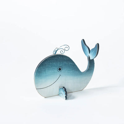 Cute Nautical Wooden Whale Shelf Sitter