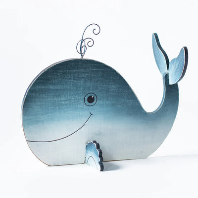 Cute Nautical Wooden Whale Shelf Sitter