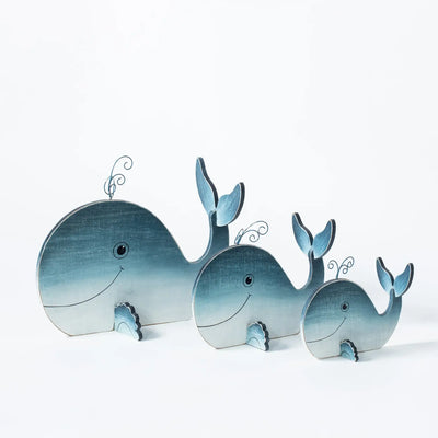 Cute Nautical Wooden Whale Shelf Sitter