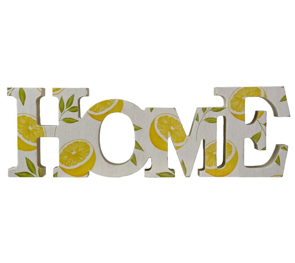 Charming Wooden "HOME" Sign with Vibrant Lemon and Leaf Design