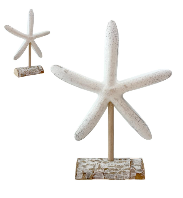 White Starfish Shelf Sitter on Wooden Base