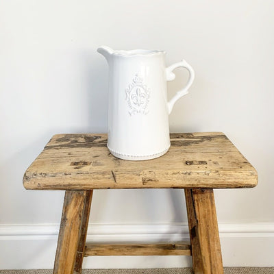 White Vintage Style Ceramic Jug with Embossed Fleur-de-Lis Design